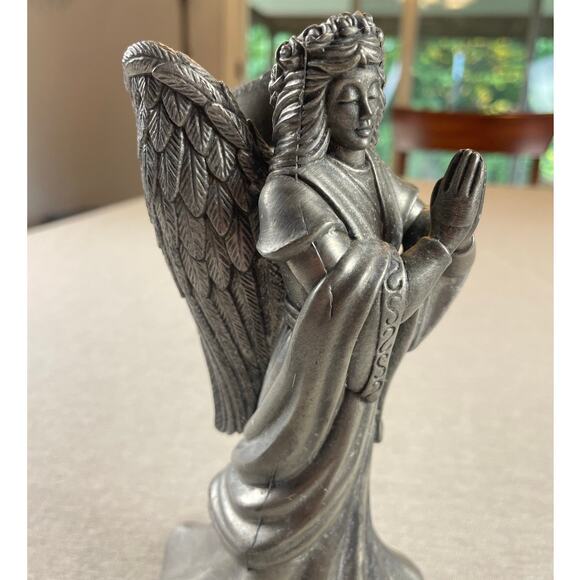 Vintage Pewter Angel Candle Stick Holder Ornate Holiday Christmas Home Decor - Picture 4 of 7